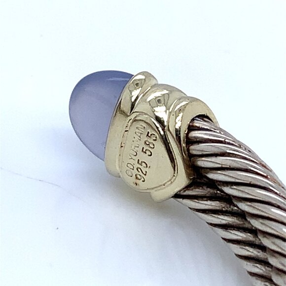 David Yurman Sterling Silver and 14K Chalcedony Tanzanite Double Cuff Bracelet - Picture 3 of 5